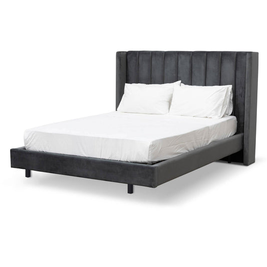 King Bed Frame - Charcoal Velvet