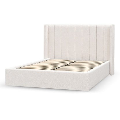 Wide Base King Sized Bed Frame - Snow Boucle