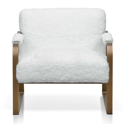 Antique Golden Frame White Fur Armchair