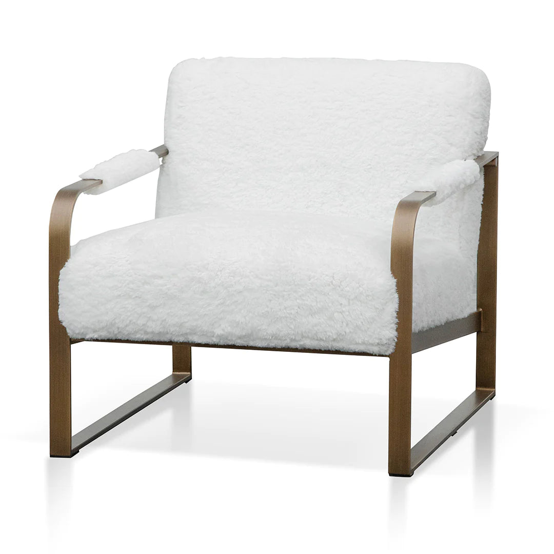 Antique Golden Frame White Fur Armchair