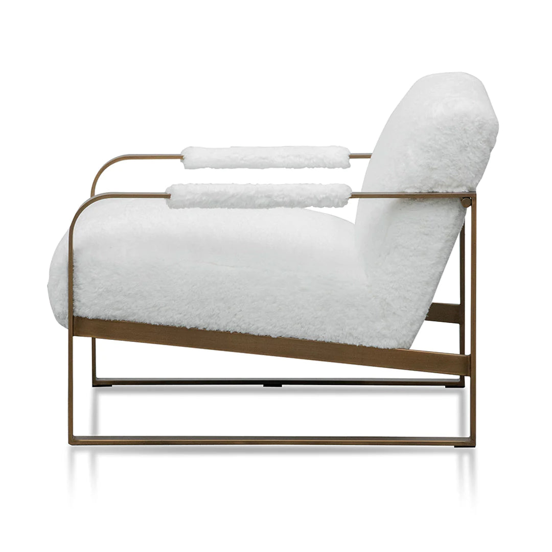 Antique Golden Frame White Fur Armchair