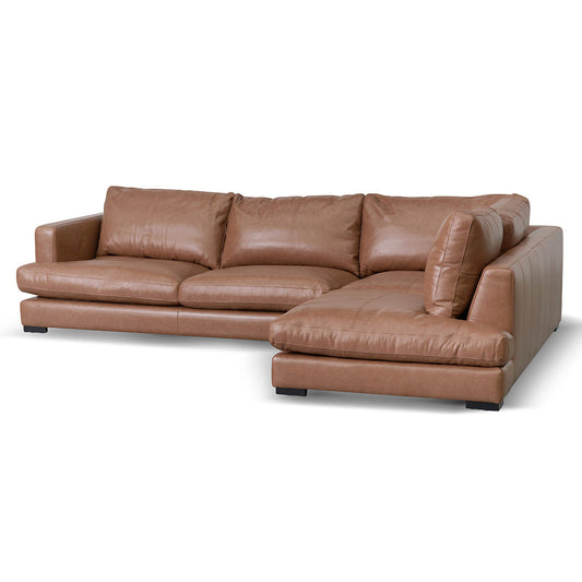 4-Seater Right Chaise Leather Sofa - Caramel Brown