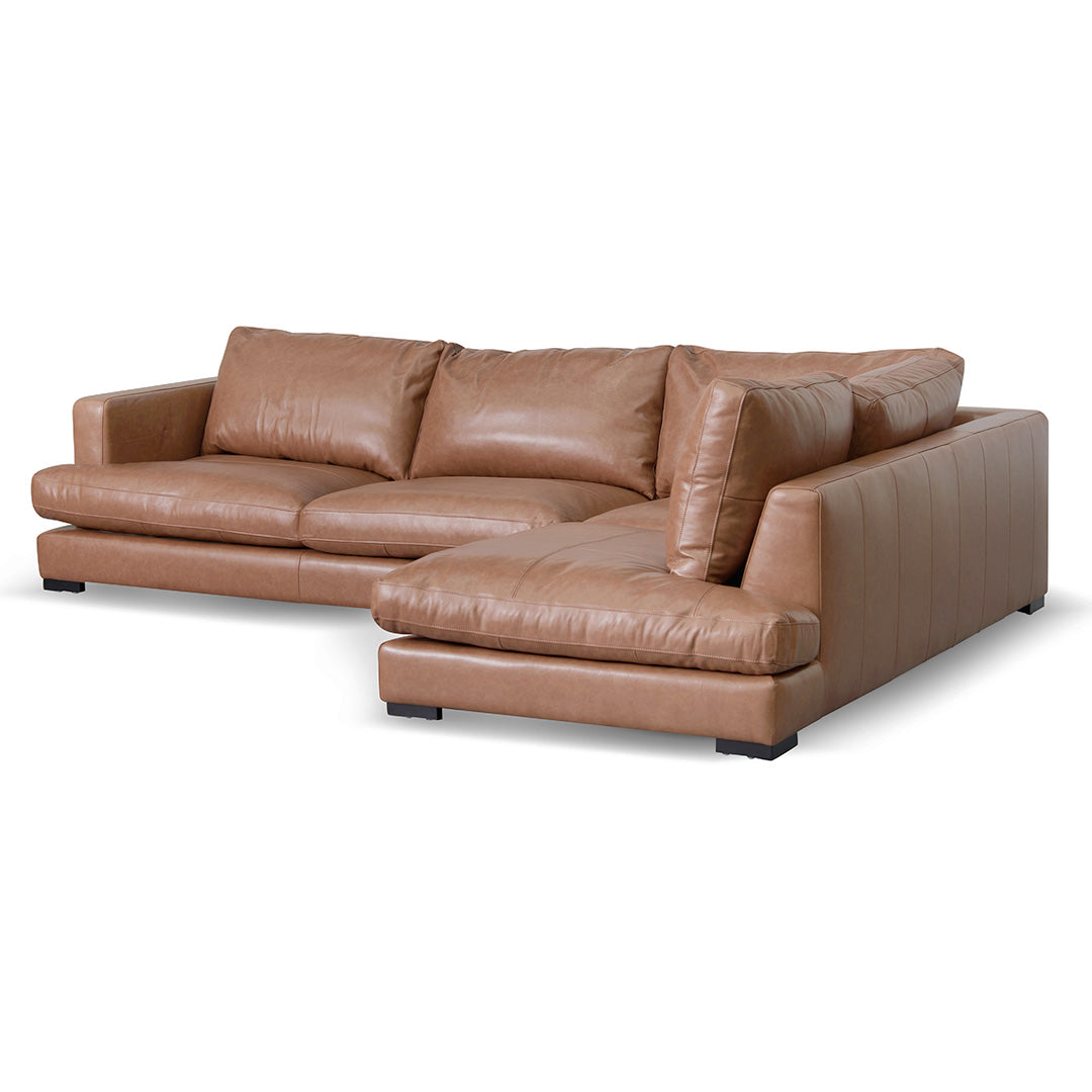 4-Seater Right Chaise Leather Sofa - Caramel Brown