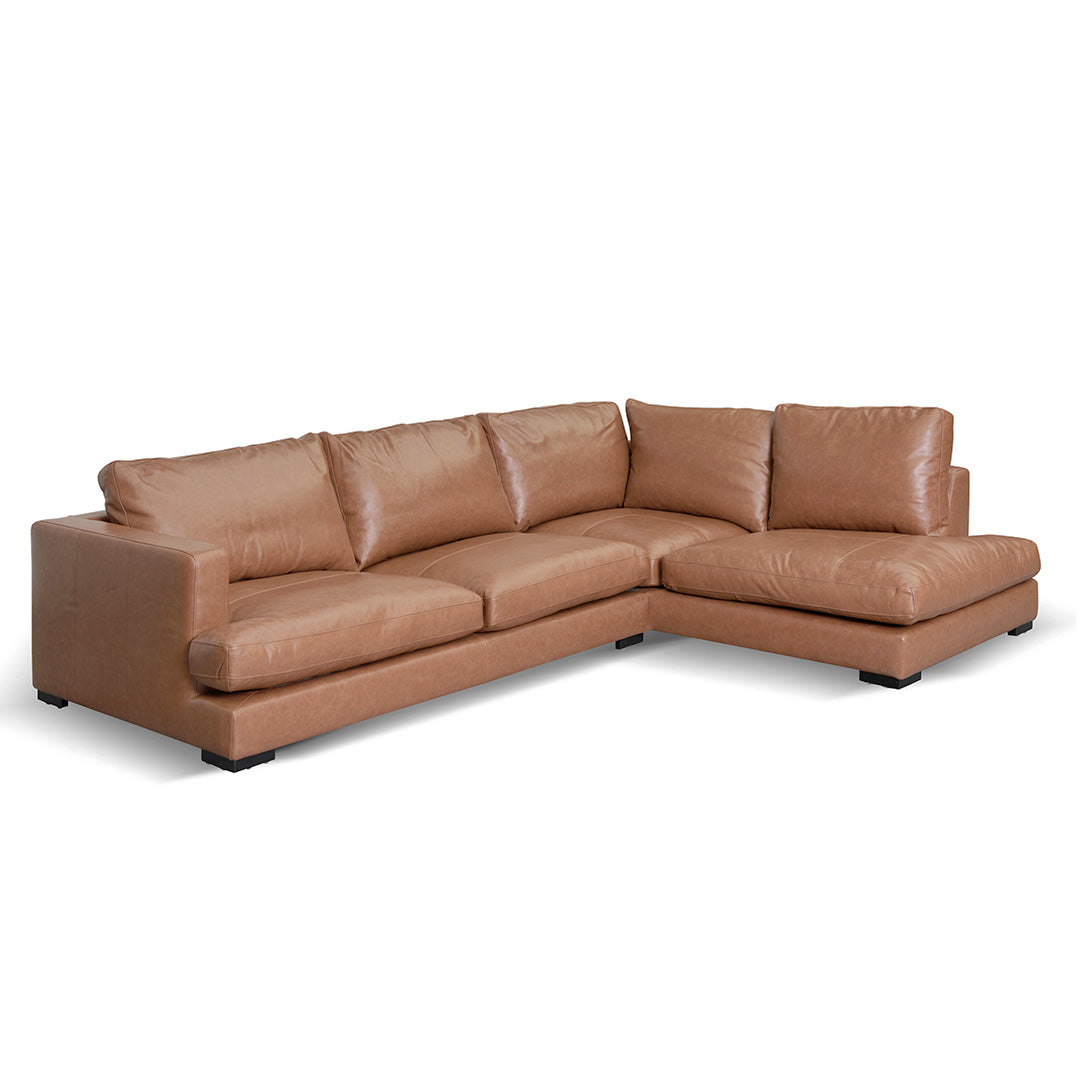 4-Seater Right Chaise Leather Sofa - Caramel Brown