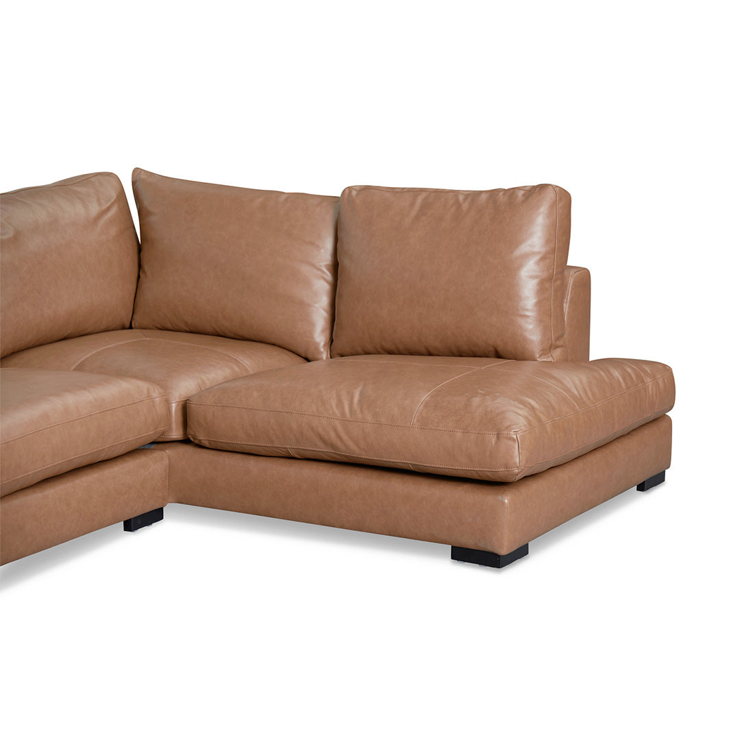 4-Seater Right Chaise Leather Sofa - Caramel Brown