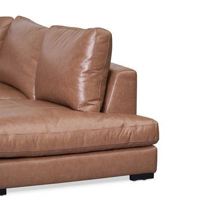 4-Seater Right Chaise Leather Sofa - Caramel Brown