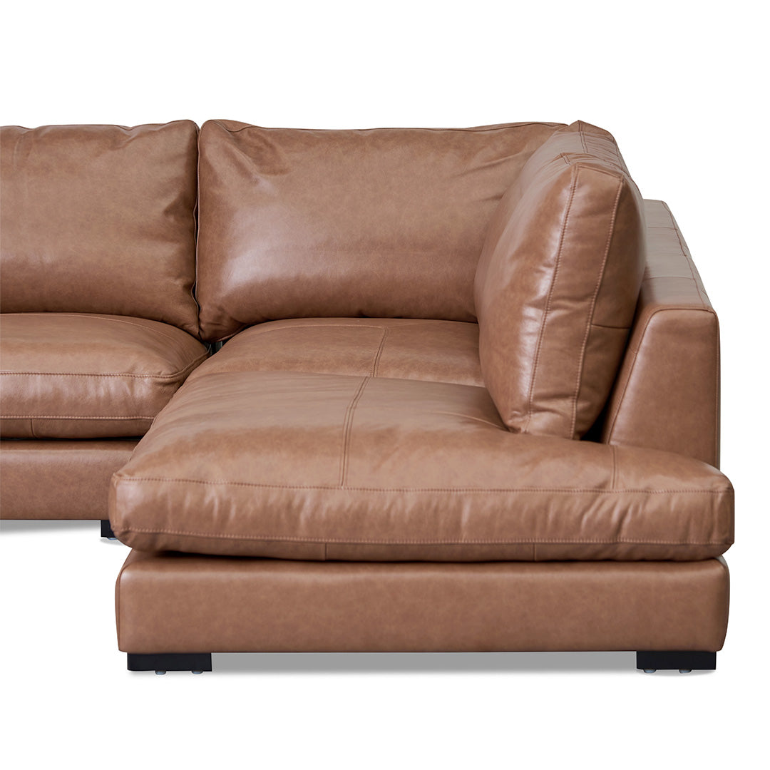 4-Seater Right Chaise Leather Sofa - Caramel Brown