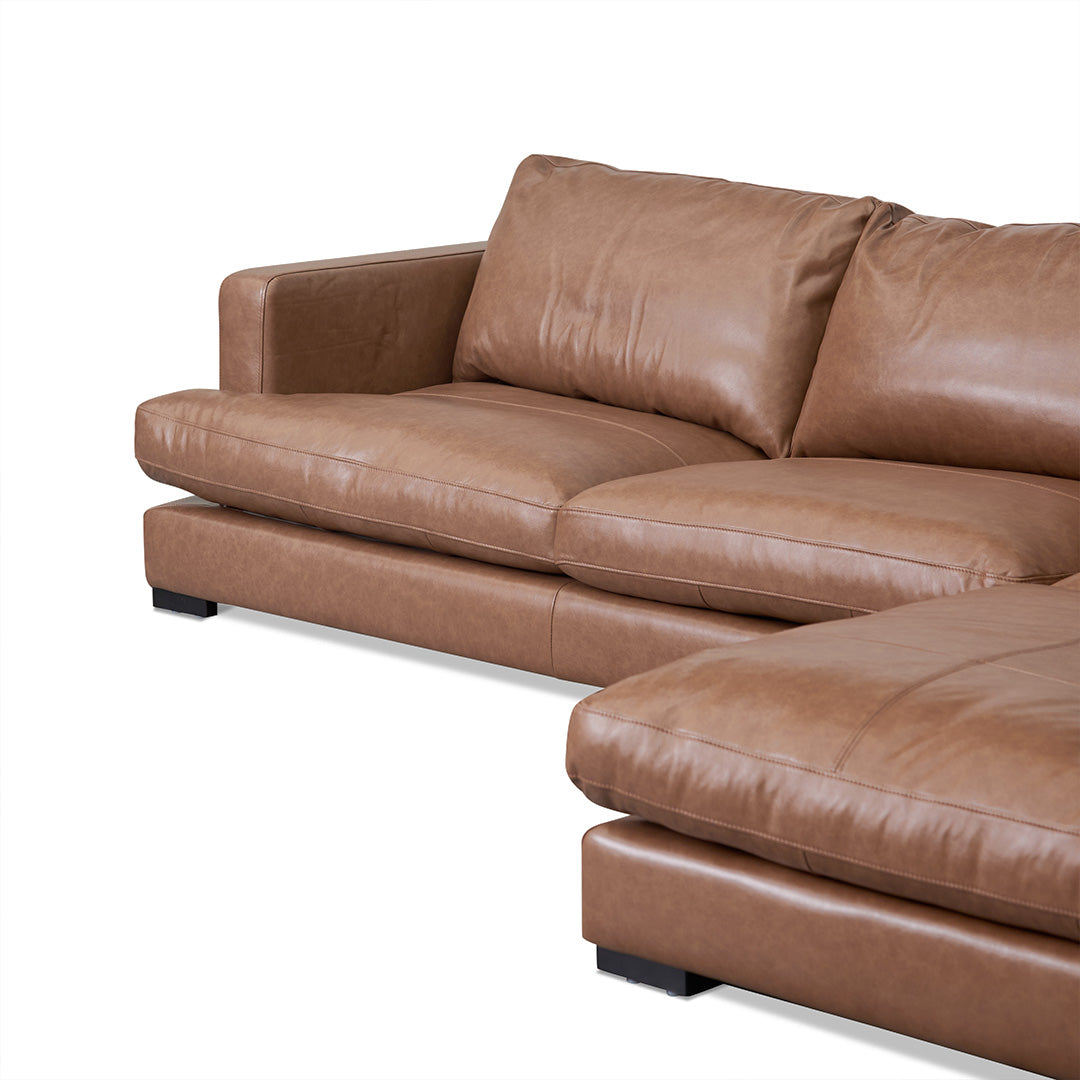 4-Seater Right Chaise Leather Sofa - Caramel Brown