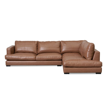 4-Seater Right Chaise Leather Sofa - Caramel Brown