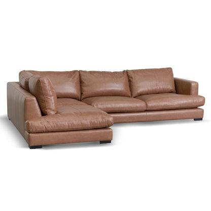 4-Seater Left Chaise Leather Sofa - Caramel Brown