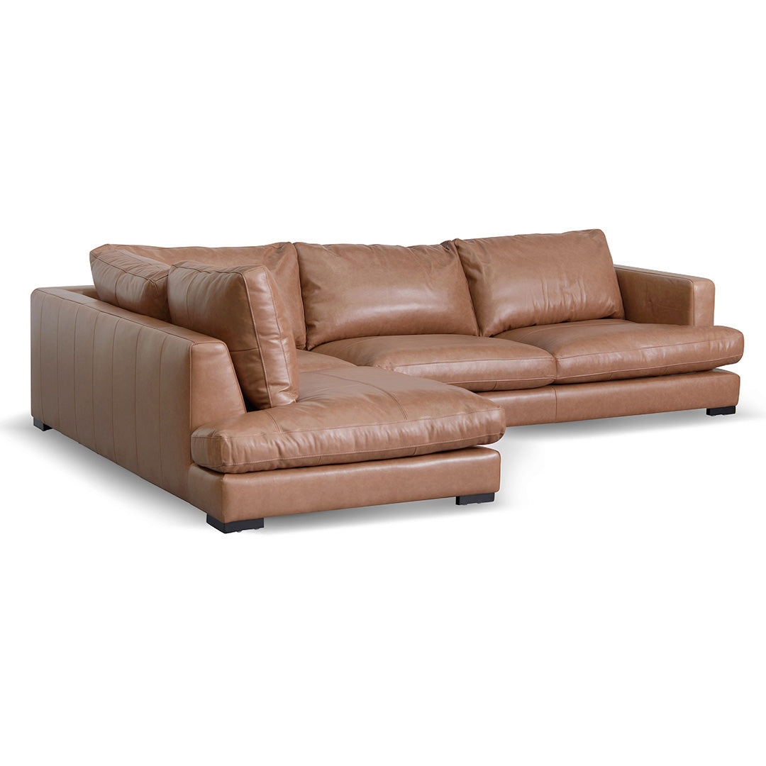 4-Seater Left Chaise Leather Sofa - Caramel Brown