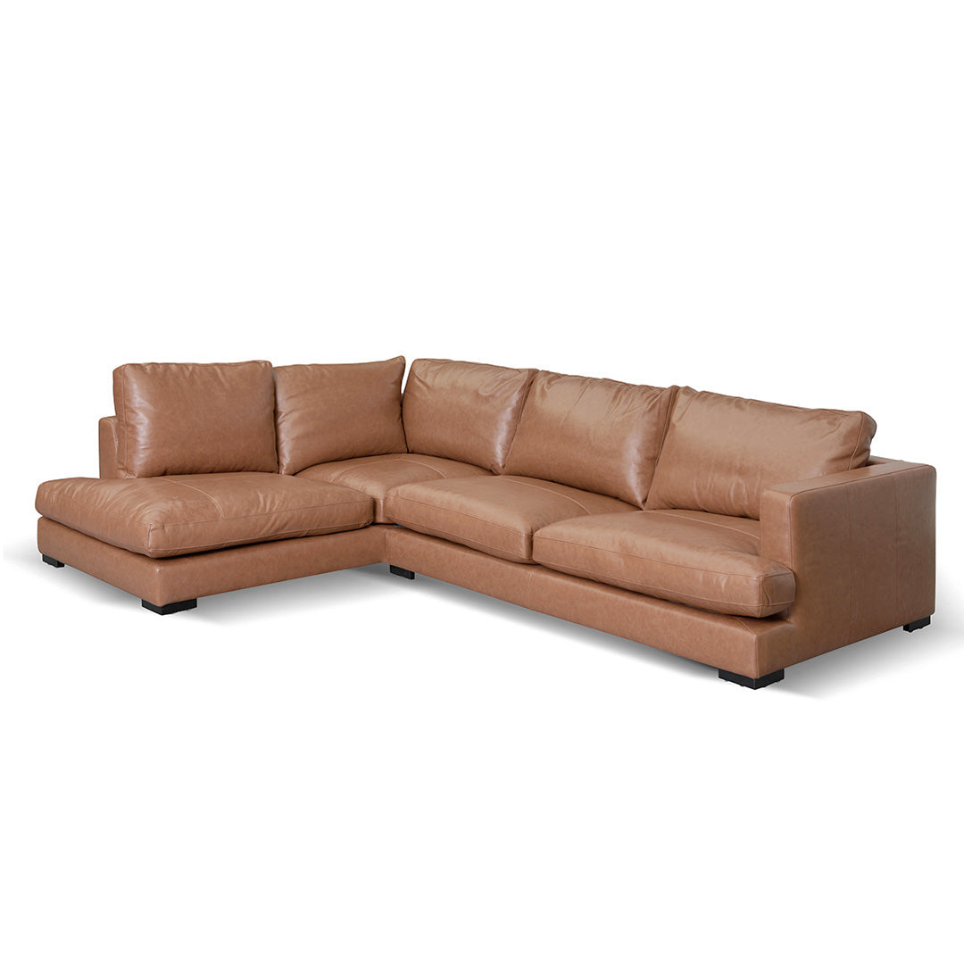 4-Seater Left Chaise Leather Sofa - Caramel Brown