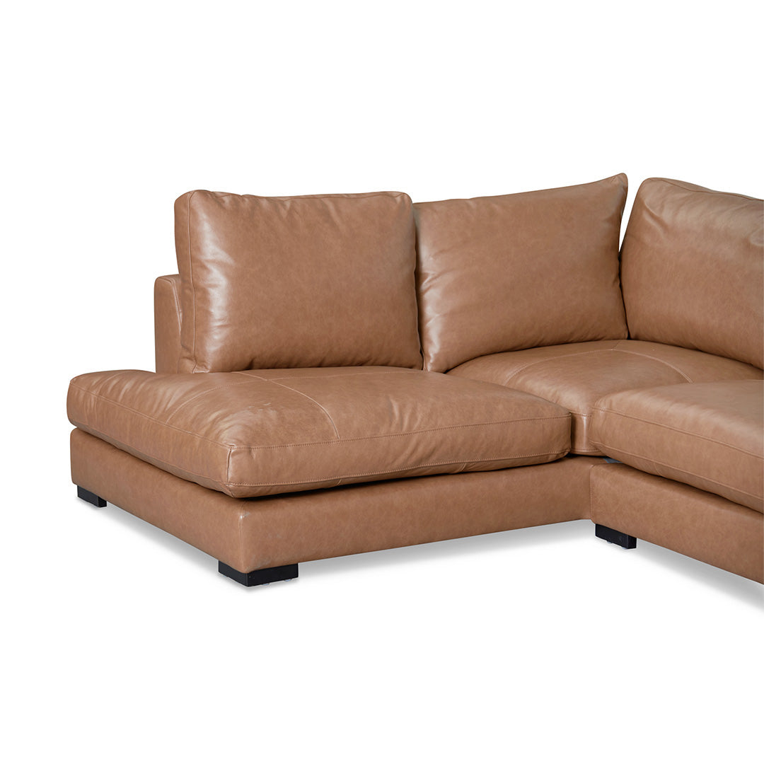 4-Seater Left Chaise Leather Sofa - Caramel Brown