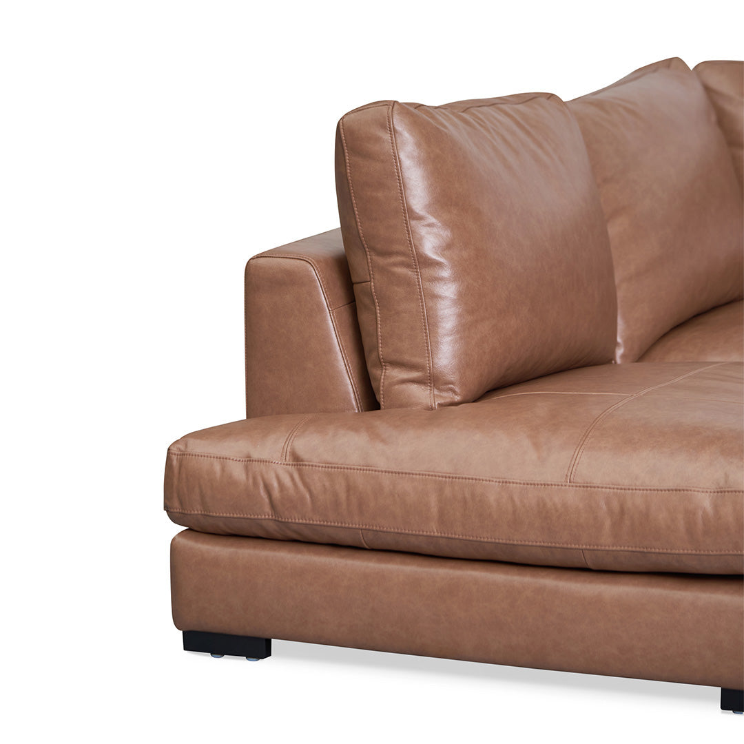 4-Seater Left Chaise Leather Sofa - Caramel Brown