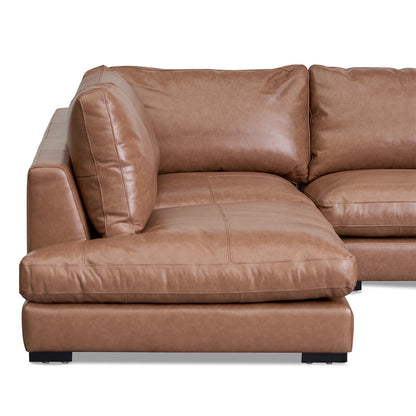 4-Seater Left Chaise Leather Sofa - Caramel Brown