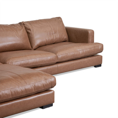 4-Seater Left Chaise Leather Sofa - Caramel Brown