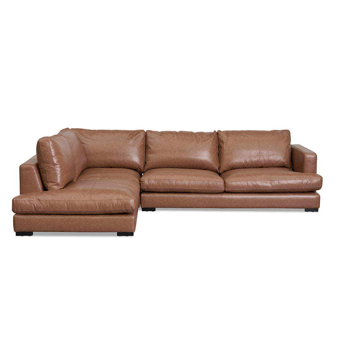 4-Seater Left Chaise Leather Sofa - Caramel Brown