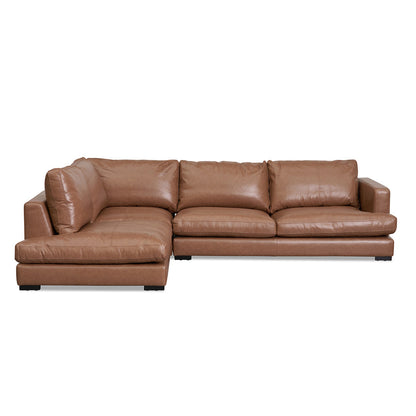 4-Seater Left Chaise Leather Sofa - Caramel Brown