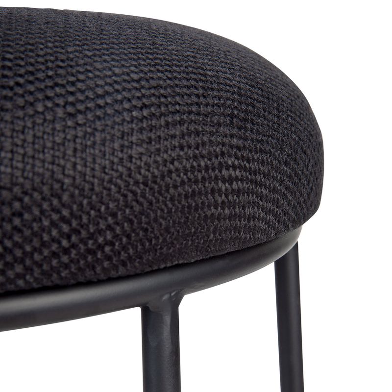 Fintan Black Steel Kitchen Stool - Black Linen