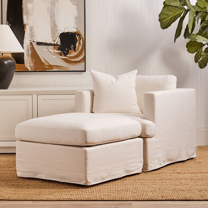 Suffolk Slip Cover Ottoman - White Linen