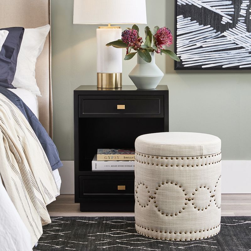 Bijou Round Storage Stool - Natural Linen