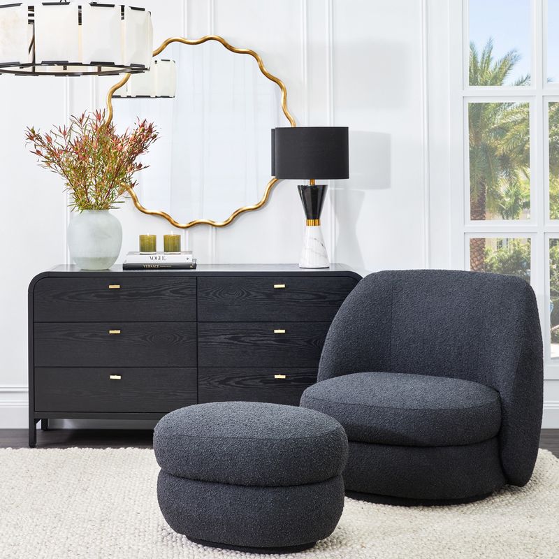 Delia Swivel Chair - Black Boucle