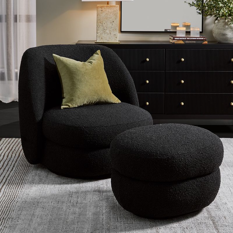 Delia Swivel Chair - Black Boucle