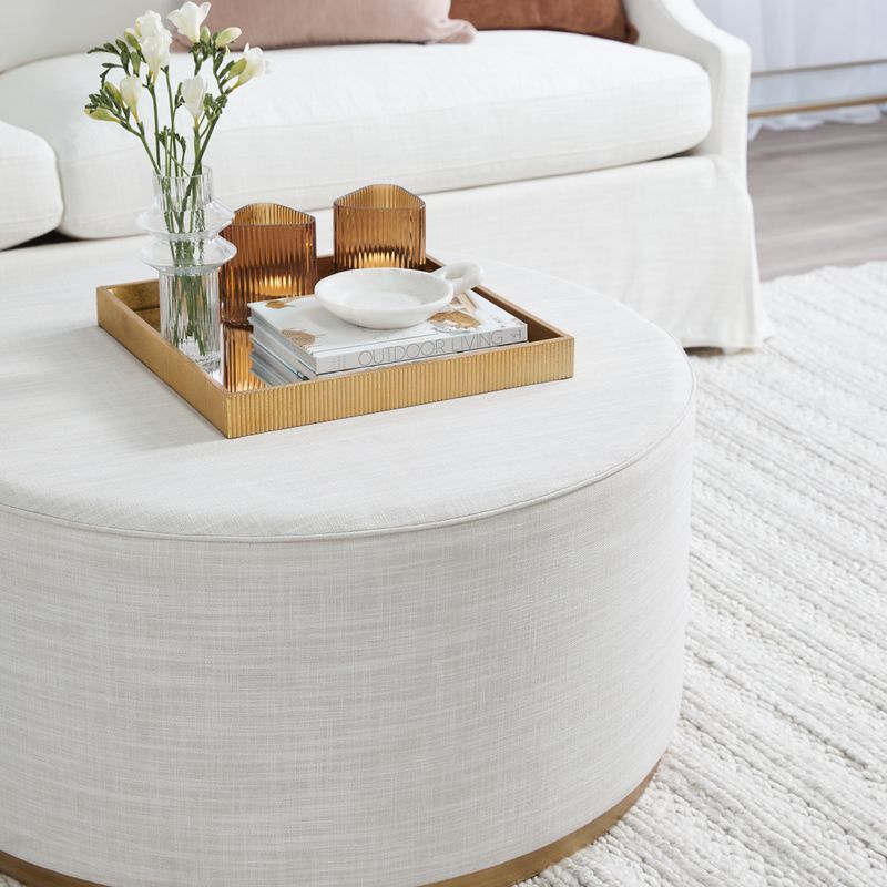 Rondo Round Ottoman - Off White Linen