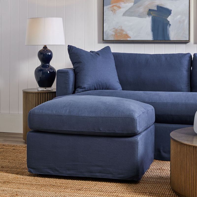 Suffolk Slip Cover Ottoman - Navy Linen