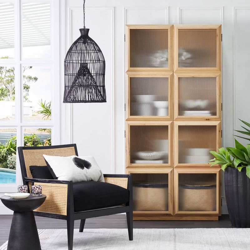 Oriana Rattan Pendant - Bell Black