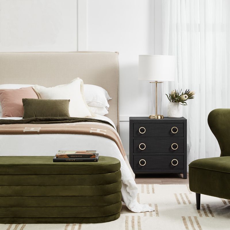 Celeste Storage Bench Ottoman - Olive Velvet