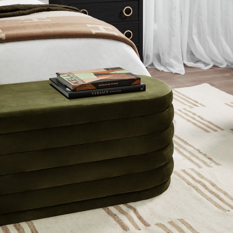 Celeste Storage Bench Ottoman - Olive Velvet