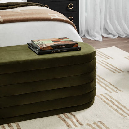 Celeste Storage Bench Ottoman - Olive Velvet