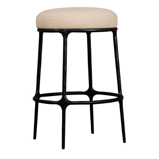 Fletcher Black Kitchen Stool - Natural Linen