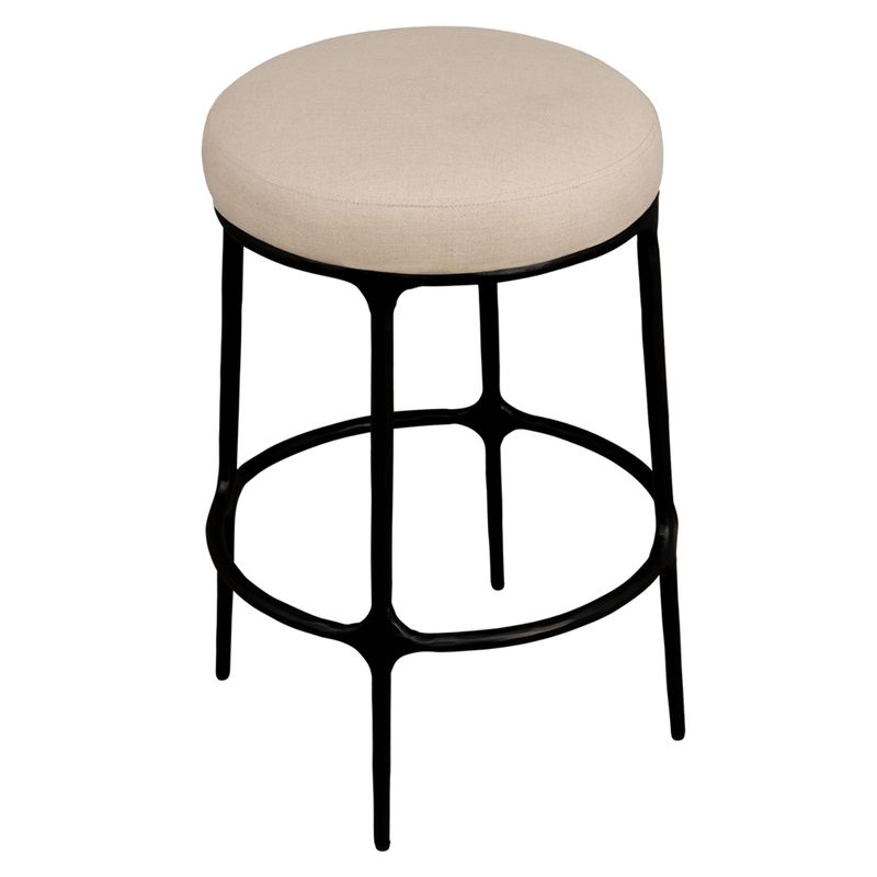 Fletcher Black Kitchen Stool - Natural Linen