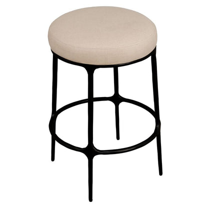 Fletcher Black Kitchen Stool - Natural Linen