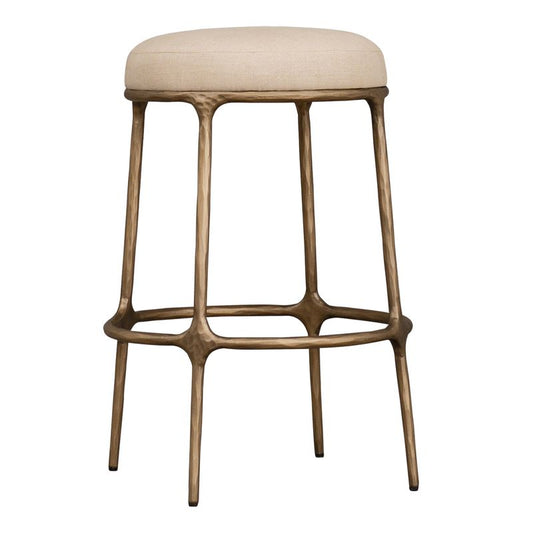 Fletcher Brass Kitchen Stool - Natural Linen