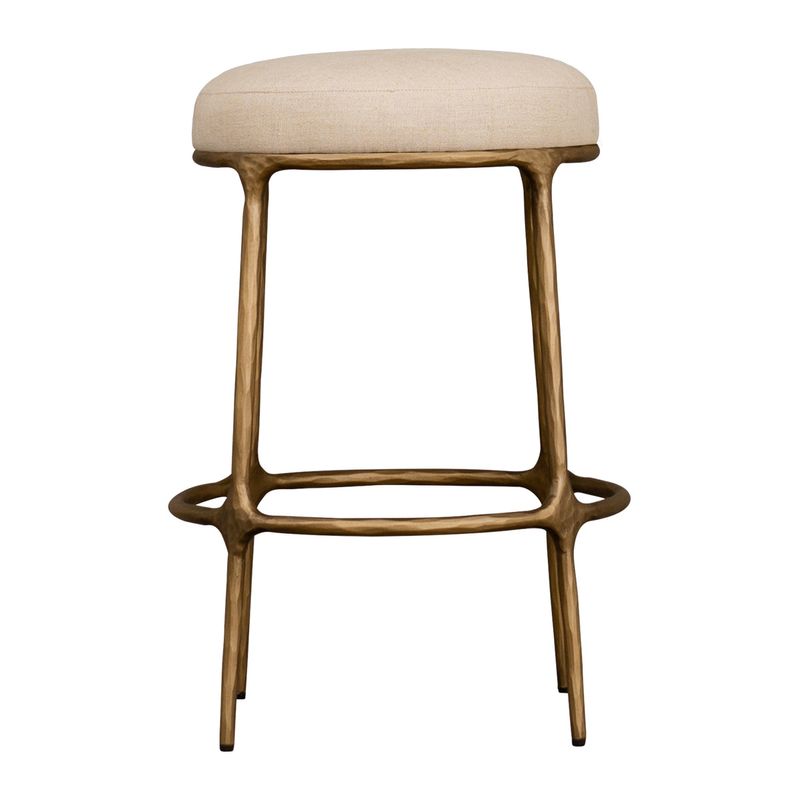 Fletcher Brass Kitchen Stool - Natural Linen