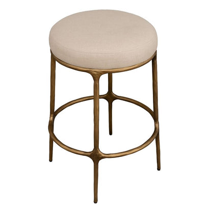 Fletcher Brass Kitchen Stool - Natural Linen