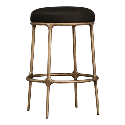 Fletcher Brass Kitchen Stool - Black Linen