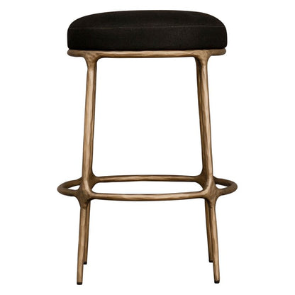 Fletcher Brass Kitchen Stool - Black Linen