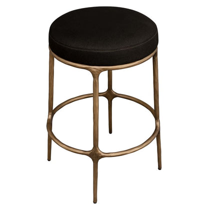 Fletcher Brass Kitchen Stool - Black Linen