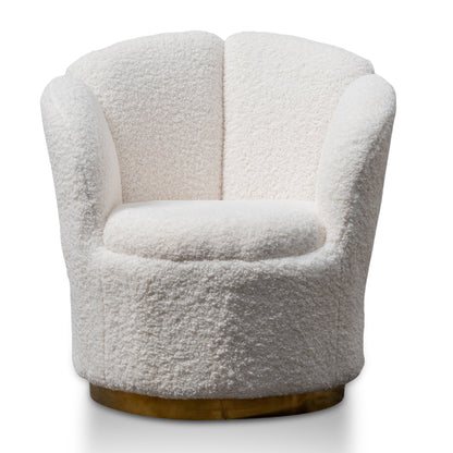 White synthetic wool Fabric Lounge Chair with Brass Gold Base