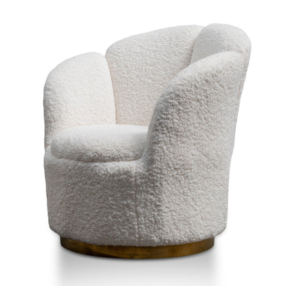 White synthetic wool Fabric Lounge Chair with Brass Gold Base