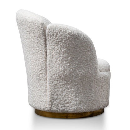 White synthetic wool Fabric Lounge Chair with Brass Gold Base