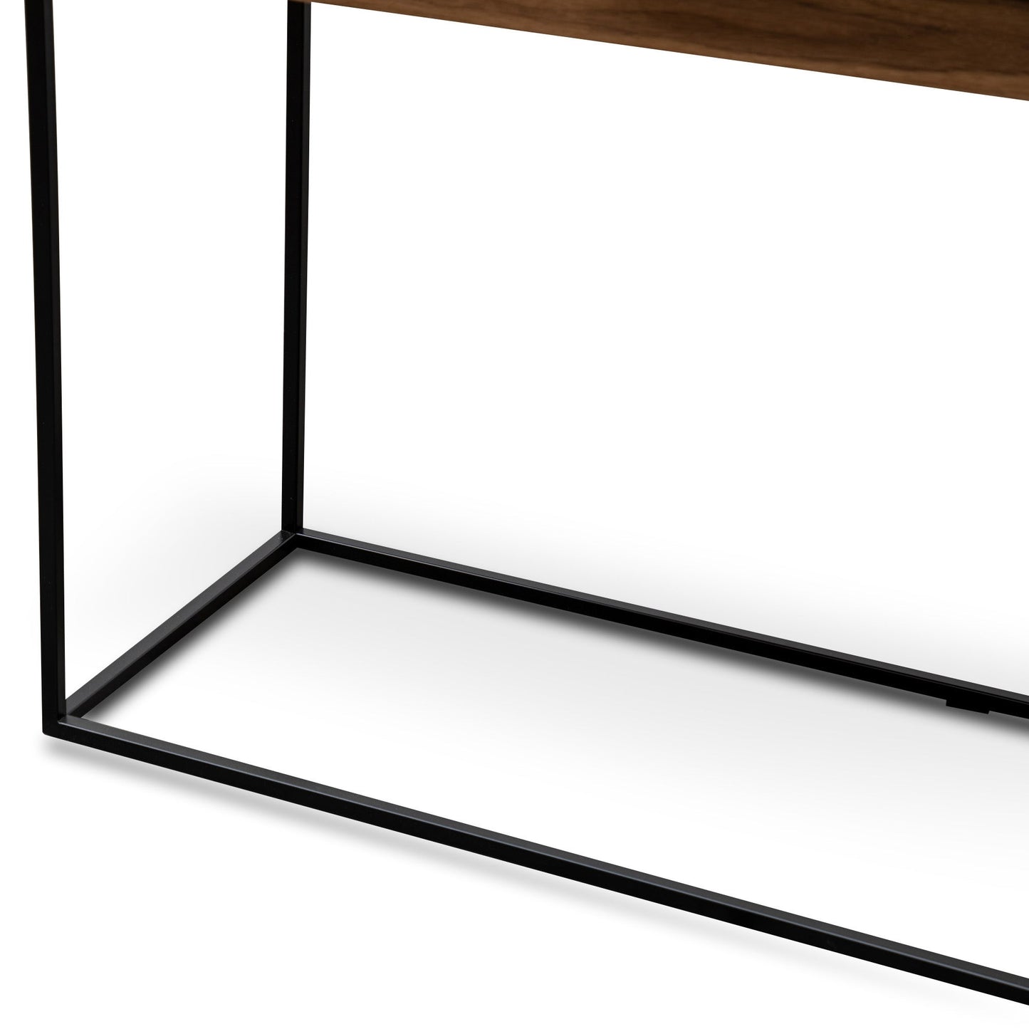 Walnut Console Table with Black Tray - Metal Frame