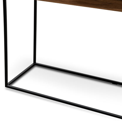 Walnut Console Table with Black Tray - Metal Frame