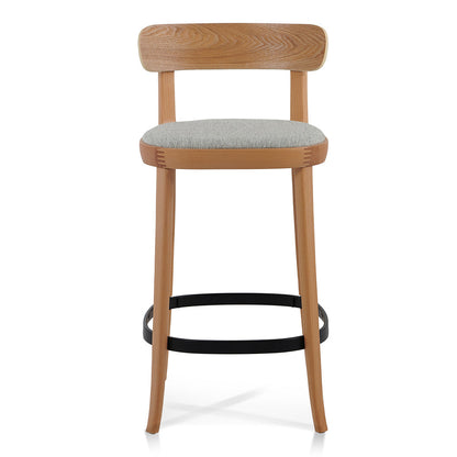 Natural Bar Stool with Grey Seat - Set of 2 (65cm)