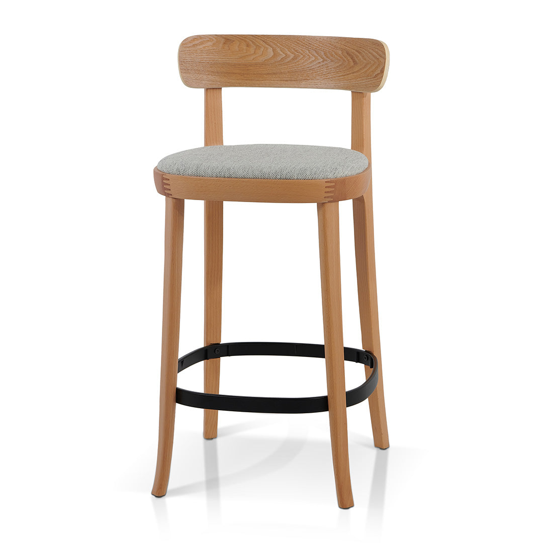 Natural Bar Stool with Grey Seat - Set of 2 (65cm)