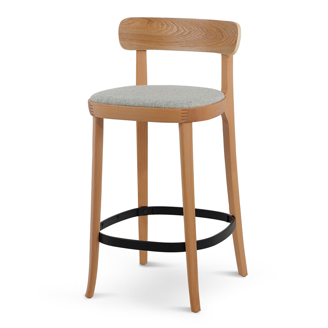 Natural Bar Stool with Grey Seat - Set of 2 (65cm)